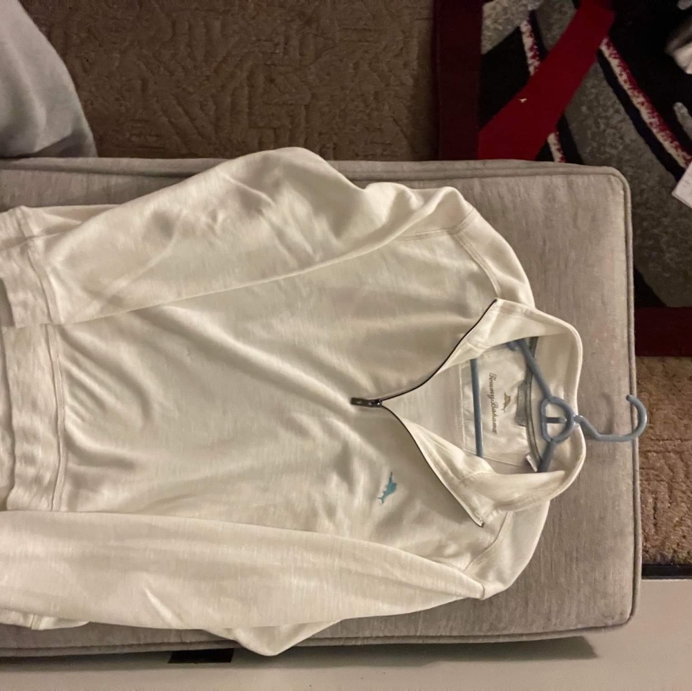 White Tommy Bahama zip up sweater